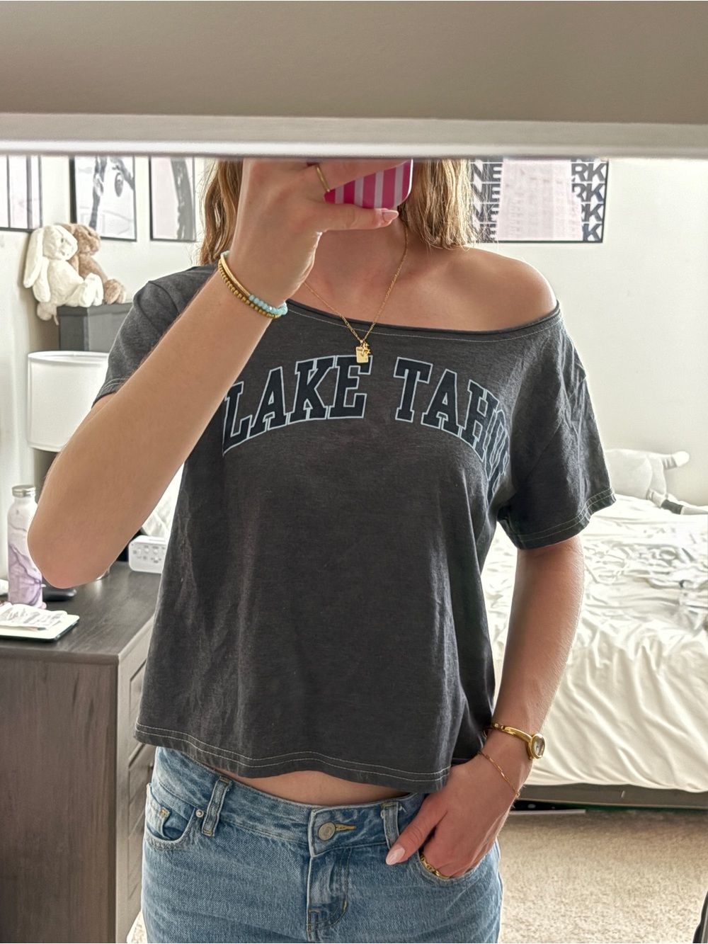 Streetwear Society Lake Tahoe Graphic Off-Shoulder T-Shirt